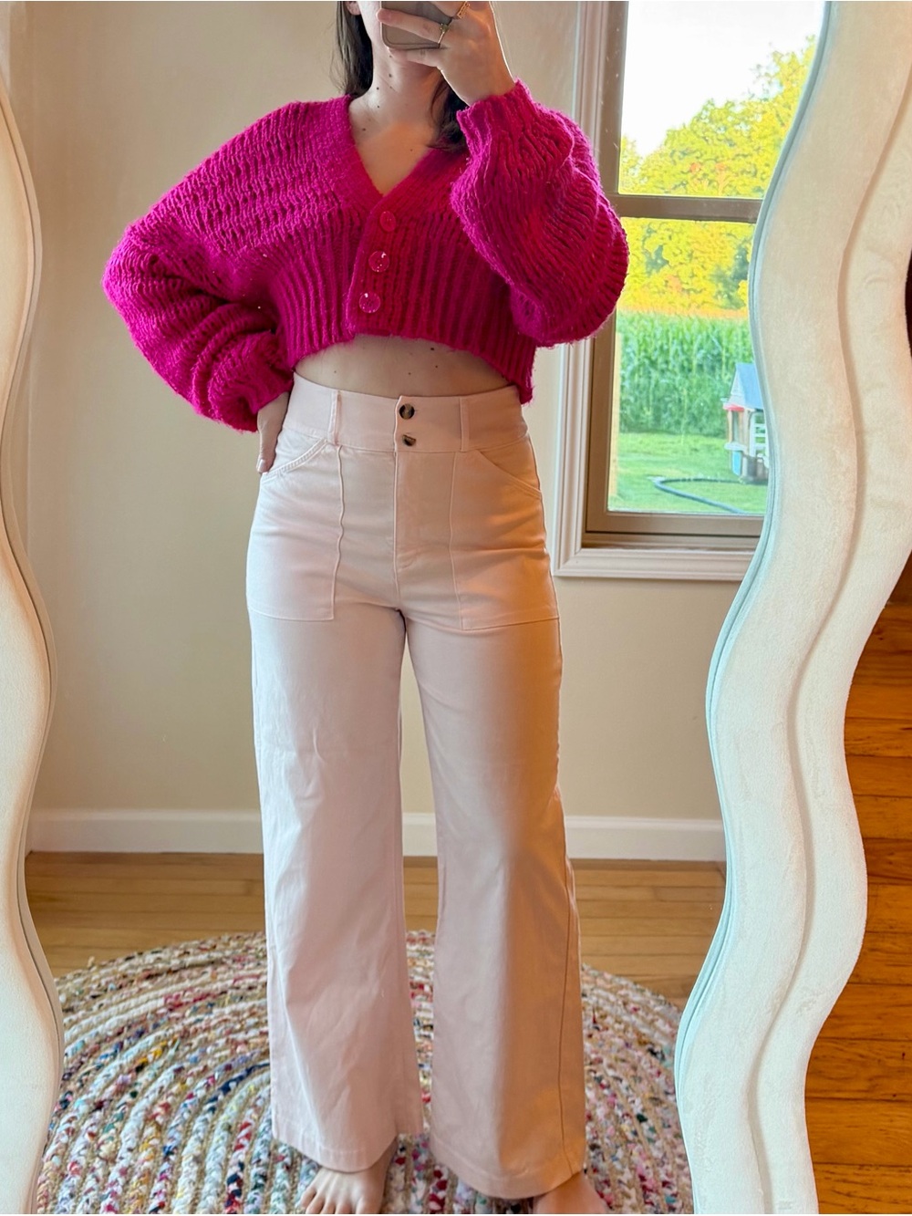 Baby Pink Cotton High-Rise Wide Leg Pants